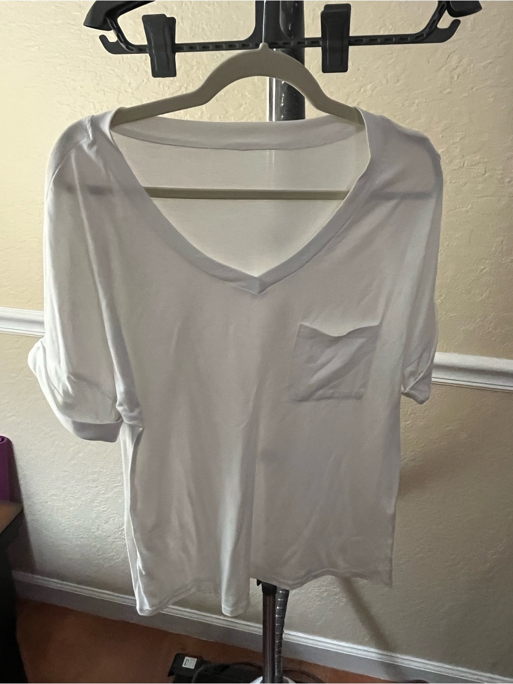 White V-Neck Pocket Tee - Women